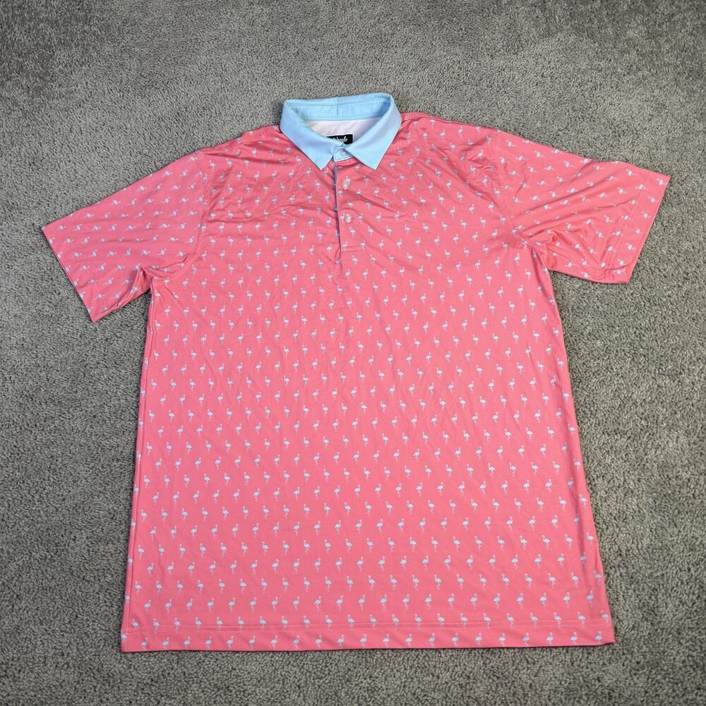 Men's Pink Polo with Light Blue Collar - Classic Lightweight Performance - Picture 2 of 11